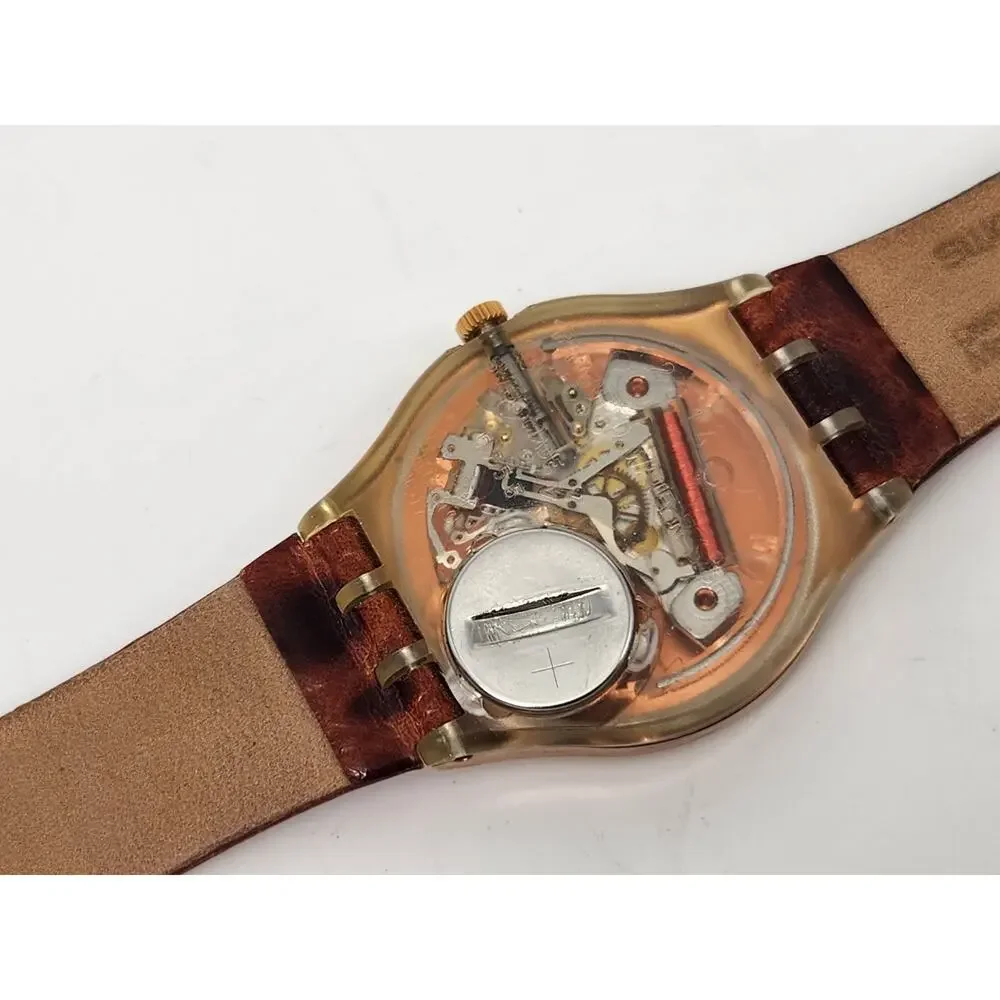 Vintage AG 1991 Swatch Watch Copper/Black Tone Leather Band Wt Case -New Battery